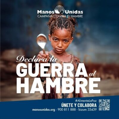 Una cuchara (vacía y mostrada). Un rostro (triste y suplicante)