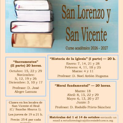 Abierta la matrícula para el nuevo curso del Aula de Teología «San Lorenzo y San Vicente» de Huesca